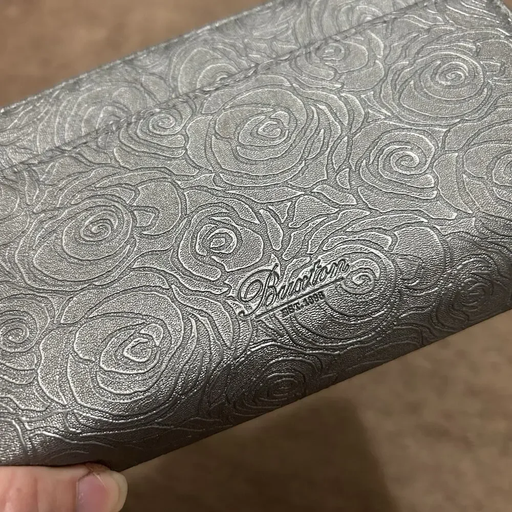 Buxton Rose Embossed Leather Wallet Gray